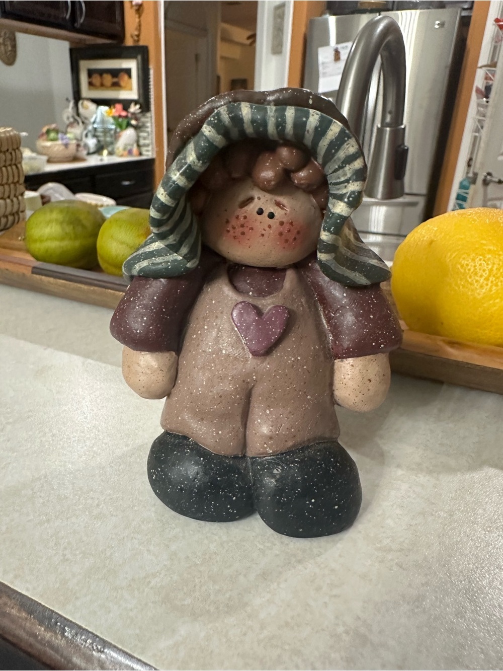Hand-Painted Holiday Figurine - Brown Striped Hood